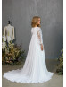 Long Sleeves Beaded Ivory Lace Chiffon Flower Girl Dress